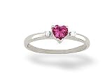 14K White Gold Genuine Heart Pink Tourmaline and Diamond Ring