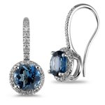 0.26 Cts Diamond & 2.84 Cts London Blue Topaz Earrings in 14K White Gold