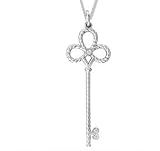 Sterling Silver Diamond/ April Birthstone Large Key Pendant