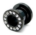 Acrylic Jewelled Flesh Tunnel | 4mm gauge | Black 