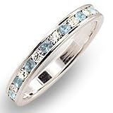 Women's Stone Band Aquamarine Swarovski Crystal Ring, Size: 5-10 Sterling Silver .925
