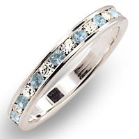 Women's Stone Band Aquamarine Swarovski Crystal Ring, Size: 5-10 Sterling Silver .925
