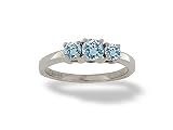 14K White Gold Genuine Round Aquamarine 3-Stone Ring