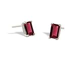 14K White Gold Emerald-cut Created Ruby Stud Earrings