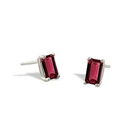 14K White Gold Emerald-cut Created Ruby Stud Earrings by Ruby Birthstones