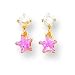 14k 3mm CZ (Cubic Zirconia) with Dangling Pink CZ (Cubic Zirconia) Star Earrings
