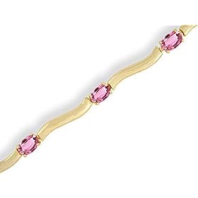14K Yellow Gold Genuine Oval Pink Tourmaline Bracelet by Jewels For Me