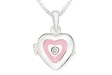 Childrens Sterling Silver Heart Enamel Diamond Pendant w/Chain