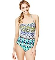 Tummy Control Hawaiian Print Bandeau Swimsuit