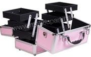 Keen Cosmetic Train Case w/ Dual Sided 3 Tier Trays - Pink