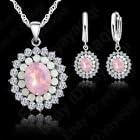925 Sterling Silver Cz Crystal Round Pandent Necklace Woman Jewelry Set
