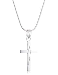 VINANI brand Germany 925 Sterling Silver Women Pendant Cross shiny with Pattern & Snake Chain Necklace AKL-S