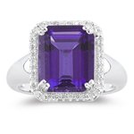 0.18 Cts Diamond & 4.39 Amethyst Ring in 14K White Gold