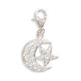 Filigree Moon and Star Charm with Lobster Clasp Sterling Silver