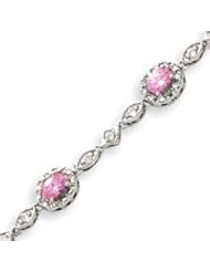 Sterling Silver Pink And Clear CZ Bracelet - 7 Inch