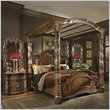 AICO Villa Valencia Wood Canopy Bed 3 Piece Bedroom Set in Classic Chestnut