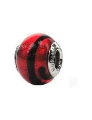 Sterling Silver Red Black Murano Zable Bead bz1565