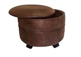 Round Palomino Micro Suede storage ottoman