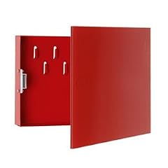 Schl�sselkasten mit Magnetverschlu� und 9 Haken, Metallkorpus und Glast�r rot lackiert, Breite 28cm