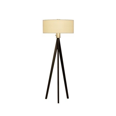 Nova Lighting 10858 Tripod Floor Lamp, Dark Wiped Wood & Brushed Nickel with White Linen Shade