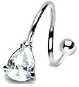 Body Accentz&trade; Belly Button Ring Navel Spiral Teardrop Body Jewelry Dangle 14 Gauge HO305