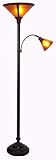 Bronze Finish Torchiere Floor Lamp With Mica Amber Shade