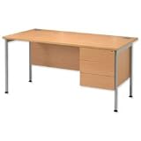 Brand New. Sonix Traditional Desk Rectangular 3-Drawer Pedestal Silver Legs W1600xD800xH720mm Beech Ref 38