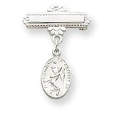 Sterling Silver Oval Saint Christopher Medal Pin