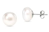 Sterling Silver 8-9mm White Freshwater Pearl High Luster Stud Earring AAA Quality.
