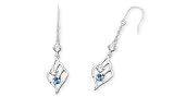 Round Cut London Blue Topaz & White Cz 3Stone Dangling Earrings Sterling Silver