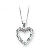 14K White Gold 0.03 ct. Diamond and 3/8 ct. Aquamarine Heart Pendant with Chain