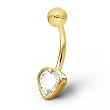 14Kt. Yellow Gold Belly Button Ring with Clear Heart Shaped CZ - 14G (1.6mm) - 3/8 (10mm) Length - 5mm Top Ball Size - Sold Individually
