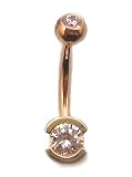 Nickel Free 14 karat yellow gold belly button ring Round Solitaire in a half bezel setting