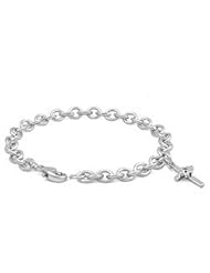 Girls Jewelry - Silver Flower Diamond Cross Charm Bracelet (6 3/4 inches)