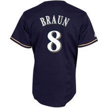 MLB Men's Milwaukee Brewers Ryan Joseph Braun Navy Short Sleeve 6 Button Synthetic Replica Baseball Jersey Spring 2012  (Navy, X-Large)