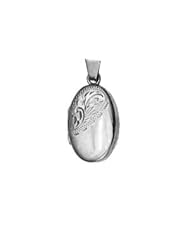 Silver 22x15mm half engraved oval Locket