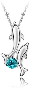 Women's Austrian CZ Crystal Happy Play Dolphins Charm Pendant White Gold Plated Necklace Fashion Jewelry GIfts for Girls, Lake Blue