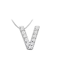 Classic V Initial Diamond Pendant 14K White Gold - 0.15 CT Diamonds