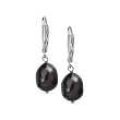 Sterling Silver Freshwater Black Baroque Pearl Dangle Earrings