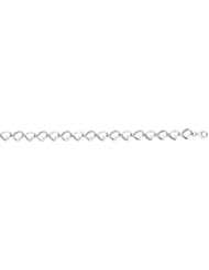 Silver Rhodium Plated Polish 7.25" Open Heart Link With .16 Carat Diamond Bracelet With Pear Shape Clasp