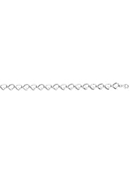 7.25" .16ctw Diamond Rhodium Plated Polished Open Heart Link Bracelet w/ Pear Shape Clasp 925 Sterling Silver