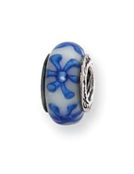Sterling Silver Reflections Blue Floral Murano Glass Bead QRS673