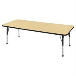 Early Childhood Resource ELR-14112-MMBK-SS 30 in. x 72 in. Maple Rectangular Adjustable Activity Table with Maple Edge and Black Standard Leg Nylon Swivel Glides