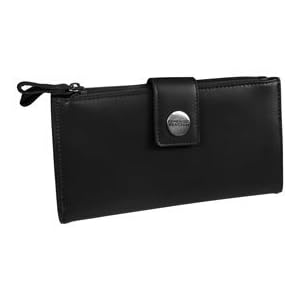 Buy Ladies Double Zip Tab Clutch Leather Checkbook Wallet: Black Wallet by Kenneth Cole