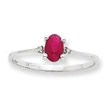10k White Gold Genuine Diamond Ruby Birthstone Ring - Size 6 - JewelryWeb