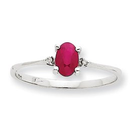 10k White Gold Genuine Diamond Ruby Birthstone Ring - Size 6 - JewelryWeb