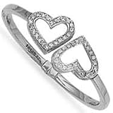 Jewelco London 9ct White gold hinged and cubic zirconia set light weight children's Heart Bangle ( 9g )