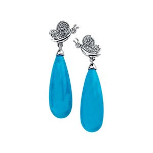 Genuine IceCarats Designer Jewelry Gift 14K White Gold Gen Turq Briol & Diamond Ear. Pair 1/6 Ct Tw Genuine Turquoise And Diamond Earrings Gen Turq Briol & Diamond Ear In 14K White Gold
