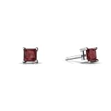 14K White Gold Square Genuine Ruby Stud Earrings