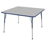 48" Square Adjustable Activity Table in Gray Edge Banding: Blue, Leg Color: Blue, Leg Style: S